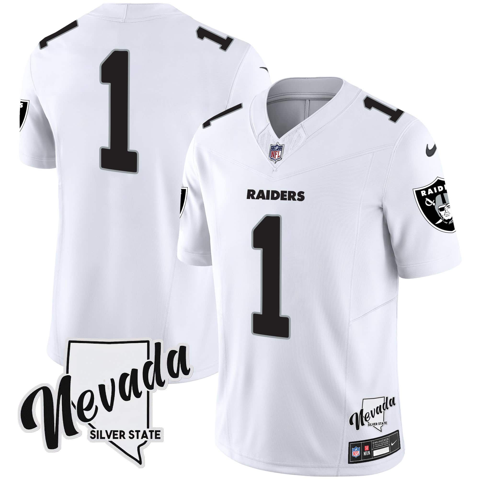 Men Oakland Raiders #1 No Name White 2024 Nike Nevada Silver State Patch Vapor NFL Jersey